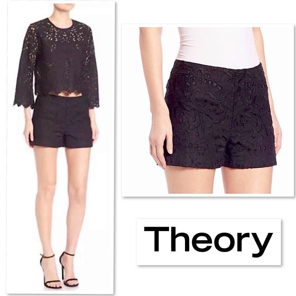 Theory Micro E Embroidered Eyelet Linen Dress Shorts Boho Pant Minimalist 00 - Picture 2 of 16